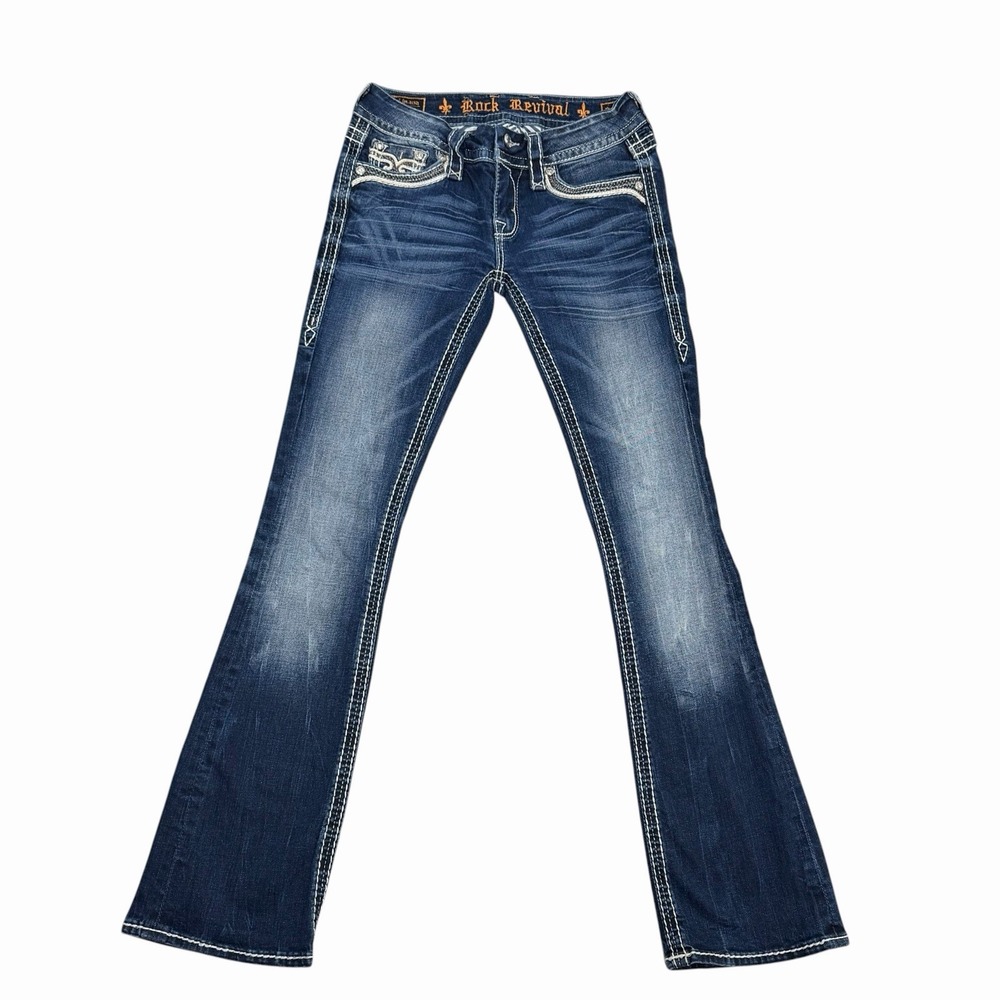 Rock Revival Womens Jeans 27 Bootcut Flare Embellished Dark Wash Y2K Western